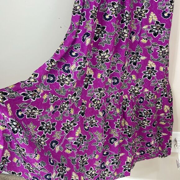 NWT Ann Taylor Loft Ruffle Midi Halter Dress Purple Floral Size 4 - Picture 5 of 12